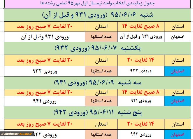 جدول زمانبندی انتخاب واحد