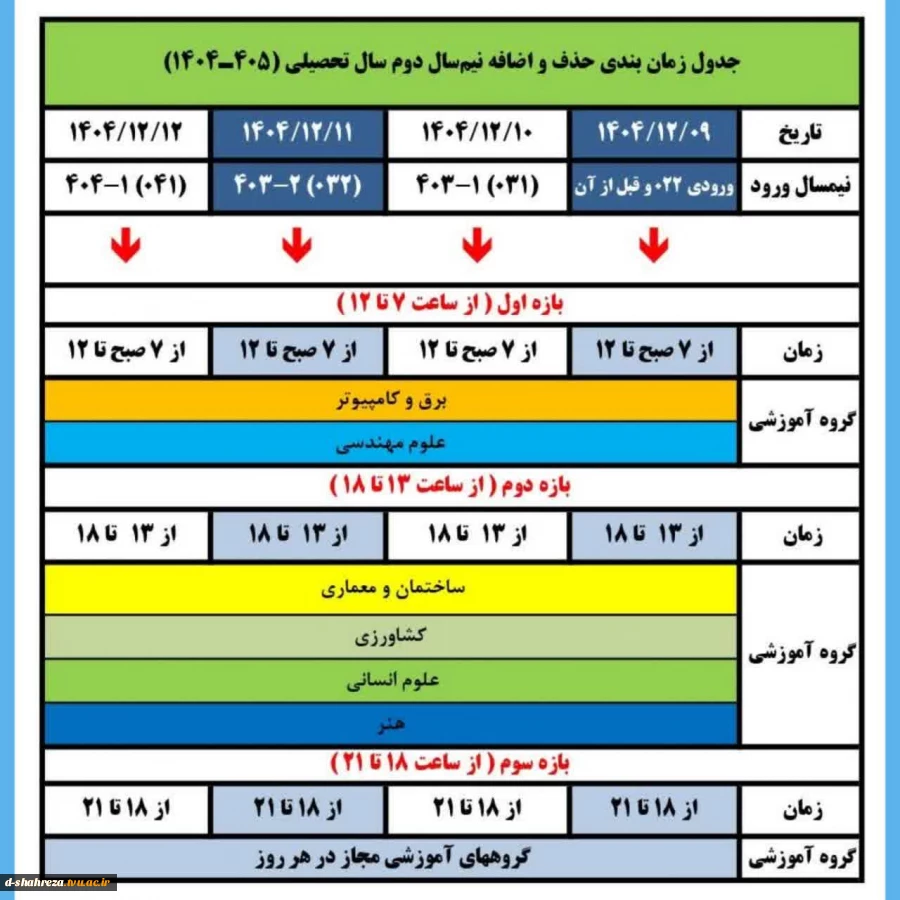 جدول زمان‌بندی حذف و اضافه  2
